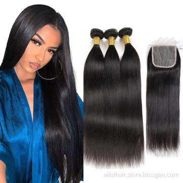 High Quality Human Hair Weaves Bundles Closure For Woman 3 Or 4 Human Hair Bundles With Closure Set